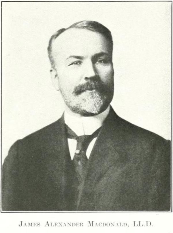 Titre original :  James Alexander Macdonald. From Scots and Scots' descendants in America, Donald John MacDougall, ed. Caledonian Pub. Co., New York, 1917, page 273.