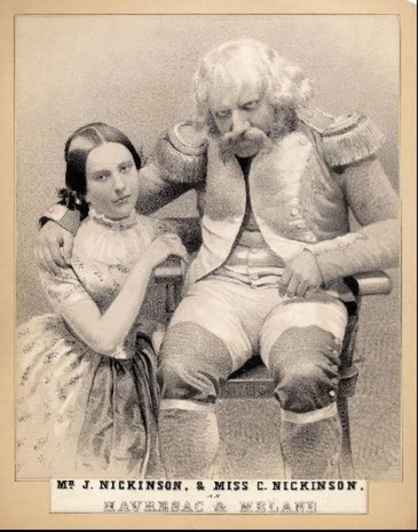 Original title:  John Nickinson as Havresac and his daughter Charlotte as Melanie in 