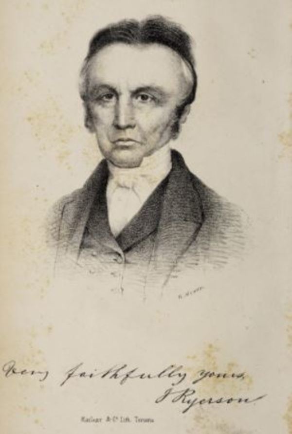 Titre original :  Portrait of John Ryerson, from: Hudson's Bay; or, A missionary tour in the territory of the Hon. Hudson's Bay Company by John Ryerson. Toronto : G.R. Sanderson, 1855.
Source: https://archive.org/details/hudsonsbayormiss00ryer_1/page/n7/mode/2up.