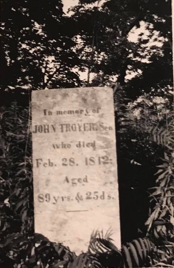 Original title:  Photograph Courtesy of Norfolk County Archives. 

Details: Dr. Troyer burial plot, near Port Rowan, Ontario. Dr. John Troyer’s tombstone reads: 