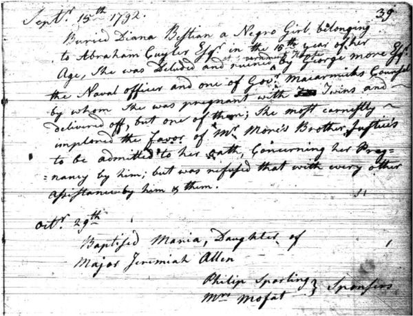 Original title:  Burial record of Diana Bustian [Bestian] - Nova Scotia Archives 