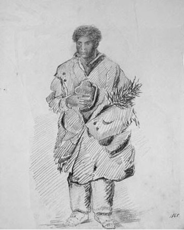 Original title:  Sketch of John Kellum of Halifax. Artist Unknown. Source: Nova Scotia Advocate (https://nsadvocate.org/2021/02/06/john-kellum-black-and-poor-in-19th-century-halifax/) 