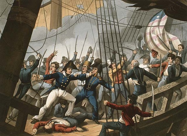 Titre original&nbsp;:  Boarding and taking the American Ship Chesapeake by the Officers and Crew of H.M. Ship Shannon commanded by Capt. Broke, June 1813 [Abordage et capture du navire américain Chesapeake par les officiers et l'équipage du HMS Shannon commandé par le capitaine Broke, juin 1813]. 