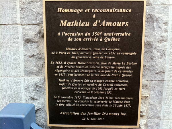 Original title:  Plaque commémorant Mathieu D'Amours