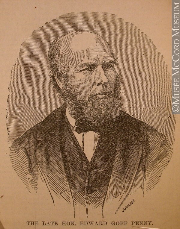 Titre original :  Engraving THE LATE HON. EDWARD GOFF PENNY. John Henry Walker (1831-1899) 1860-1880, 19th century Ink on newsprint - Wood engraving 18 x 13.2 cm M993X.5.181 © McCord Museum Keywords:  male (26812) , portrait (53878) , Print (10661)