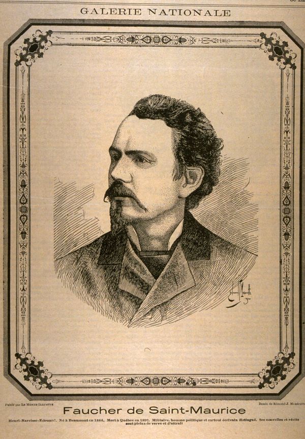 Titre original :  Faucher de Saint-Maurice Henri-Narcisse-Édouard. Né à Beaumont en 1844. Mort à Québec en 1897. Militaire, homme politique et surtout écrivain distingué. Ses nouvelles et récits sont pleins de verve et d'attrait / [image fixe] : Edmond-Joseph Massicotte