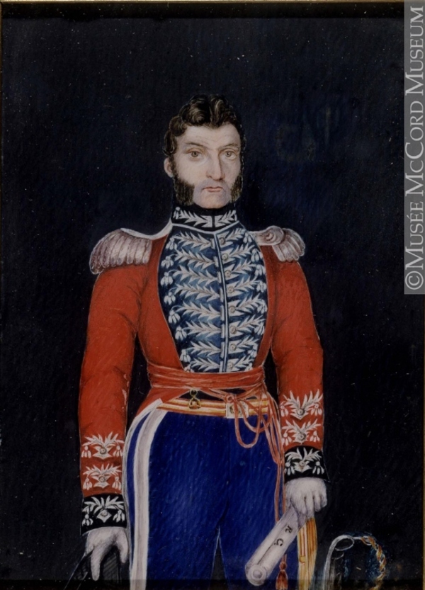 Titre original :  Painting, miniature Col. Michel Louis Juchereau Duchesnay, about 1808 Cromwell About 1808, 19th century 12 x 8.6 cm Gift of Miss L.H.Campbell M985.138.3 © McCord Museum Keywords:  male (26812) , Painting (2229) , painting (2226) , portrait (53878)